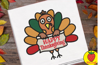 Happy Thanksgiving Turkey Embroidery Design