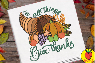 In All Things Give Thanks Embroidery Design