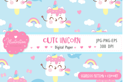 Cute Unicorn seamless pattern digital paper unicorn icecream