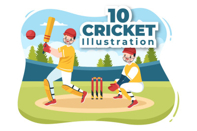 10 Batsman Playing Cricket Sports Illustration