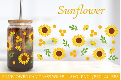 Sunflower can glass wrap SVG | Sunflower Bottle Labels