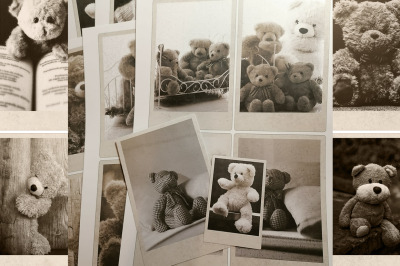 Vintage Style Teddy Bear Photos with Grunge Overlays