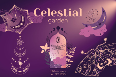 Celestial garden clipart, Flower and Mystical Clipart