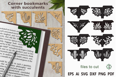 Corner bookmarks with succulents/Laser cut/Paper cut/SVG