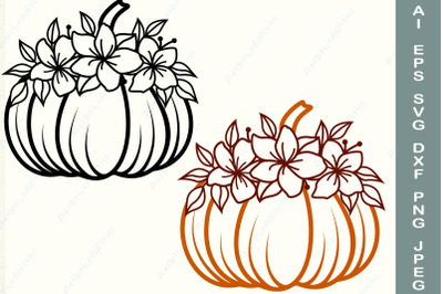 Floral pumpkin svg, Fall pumpkin with flowers svg