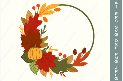 Fall wreath svg, Fall leaves frame svg, Autumn round border svg