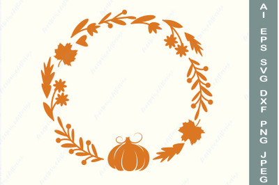 Pumpkin and fall leaves monogram&2C; Fall wreath svg