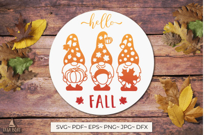 Hello fall svg | Autumn door hanger with fall gnomes