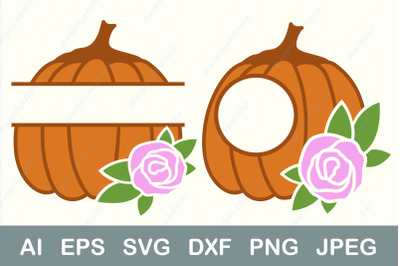 Pumpkin split monogram svg&2C; Flower pumpkin border svg