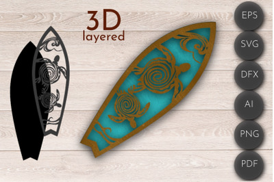 3D Layered SVG, Surf wall art, flip flop zone, summer Laser Cut File