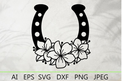 Horseshoe with flowers svg, Lucky symbol svg, Floral horseshoe svg