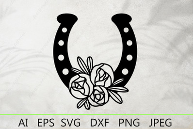 Horseshoe with roses svg, Floral horseshoe svg