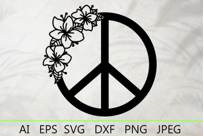 Peace symbol with flowers svg, Hippie peace sign svg