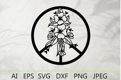 Peace sign svg&2C; Flower peace symbol cut file&2C; Hippie svg