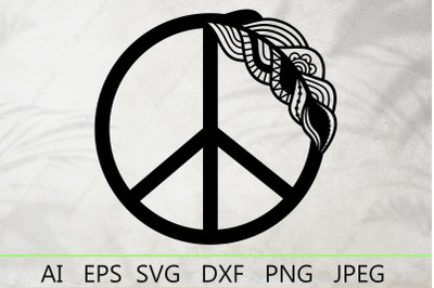 Peace sign svg, Boho peace symbol with feather, Hippie svg