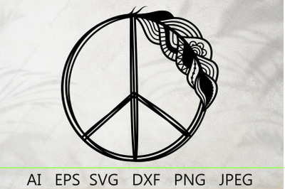 Peace symbol with feather&2C; Boho peace svg silhouette