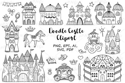 Doodle Castle Clipart, Castle Svg File, Fairy tale