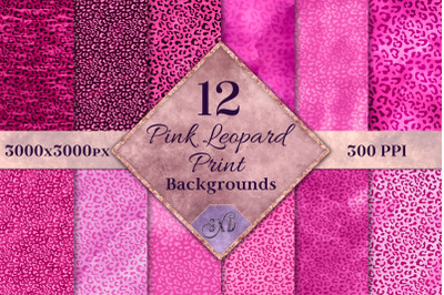 Pink Leopard Print Backgrounds - 12 Image Textures Set
