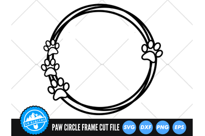 Paw Circle Frame SVG | Pawprint Monogram Cut File | Dog Paw Border