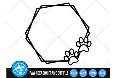 Paw Hexagon Frame SVG | Pawprint Monogram Cut File | Dog Paw Border