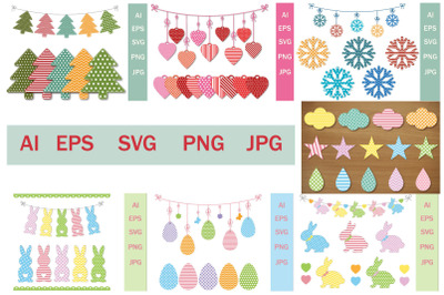 Set of Festive garlands with ornaments, SVG