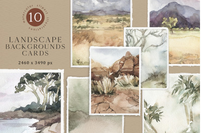 Watercolor Landscape Cards. Backgrounds and Textures JPEG