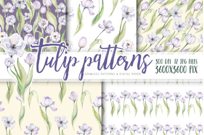 Watercolor blossom tulips flowers seamless pattern