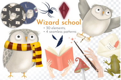 Wizard school, magic owls clipart, mystery, witchy things