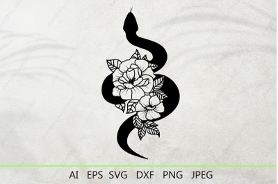 Snake with flowers svg&2C; Floral snake silhouette