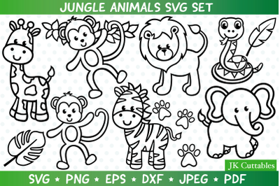 Jungle Animals SVG, Animal Clipart, Giraffe SVG, Lion, Monkey,Elephant
