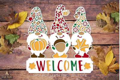 Welcome fall svg | 3d fall gnomes layered papercut