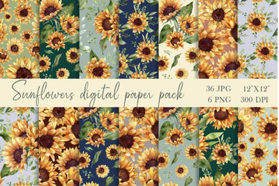 Sunflowers digital paper, sunflower seamless pattern