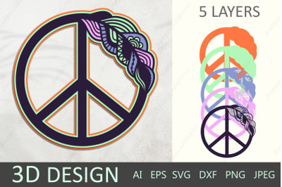 Peace symbol svg, 3D layered papercutting svg