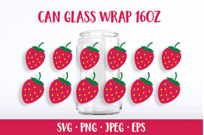 Strawberry glass can wrap template SVG. Summer berries can glass