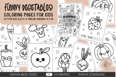 Funny Cute Kawaii Vegetables Kids Activity Coloring Pages PDF