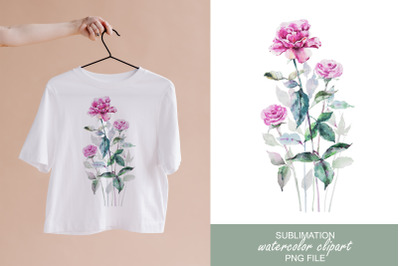 Watercolor rose flower bouquet sublimation / clipart- 1 png