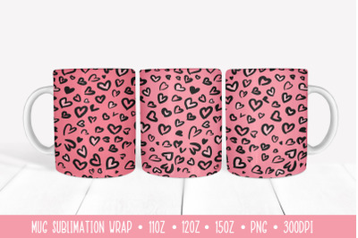 Hearts Leopard Mug Sublimation Design. Pink Mug  Wrap