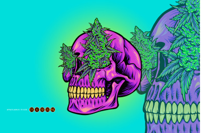 Scary head skull with kush illustrations