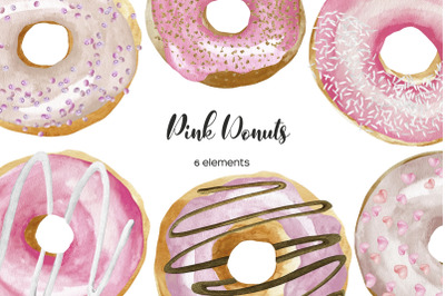 Watercolor Donuts Clipart, Pink Sweet Donuts PNG