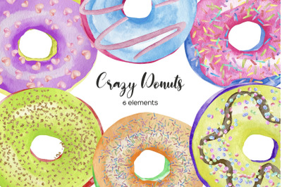 Watercolor Donuts Clipart, Colorful Sweet Donuts PNG