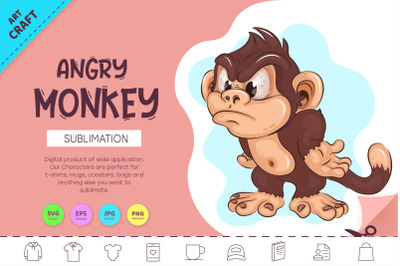 Cartoon Angry Monkey. Crafting, Sublimation.