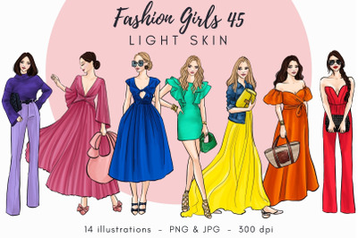 Fashion Girls 45 - Light Skin Watercolor Fashion Clipart