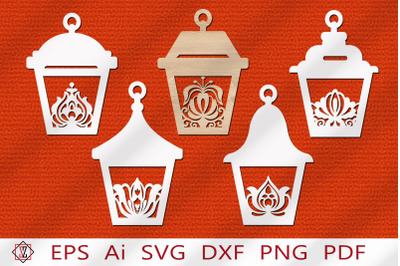 Clipping files of a lantern with a flower. Ramadan Decoration SVG