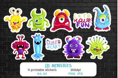 Cute monsters Sticker pack Printable PNG stickers for kids