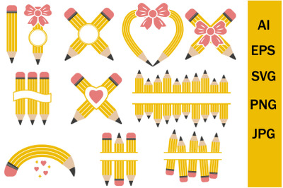 Set of Pencils, SVG monogram, back to school, clipart