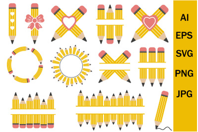 Set of Pencils&2C; SVG monogram&2C; back to school&2C; clipart