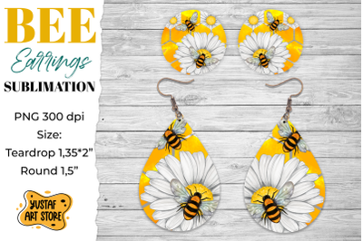 Honey bees Earrings Sublimation. Teardrop and Round design