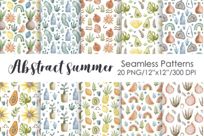 Watercolor abstract summer seamless patterns.