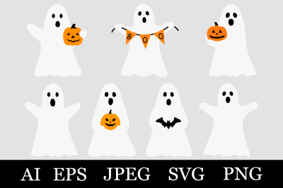 Halloween Ghost clipart. Spooky Ghost. Ghost with pumpkin