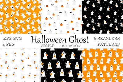 Halloween Ghost pattern. Spooky Ghost with pumpkin pattern
